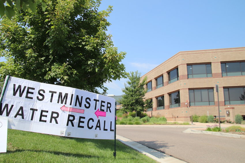 A pro-recall sign in front of Westminster City Hall on election day